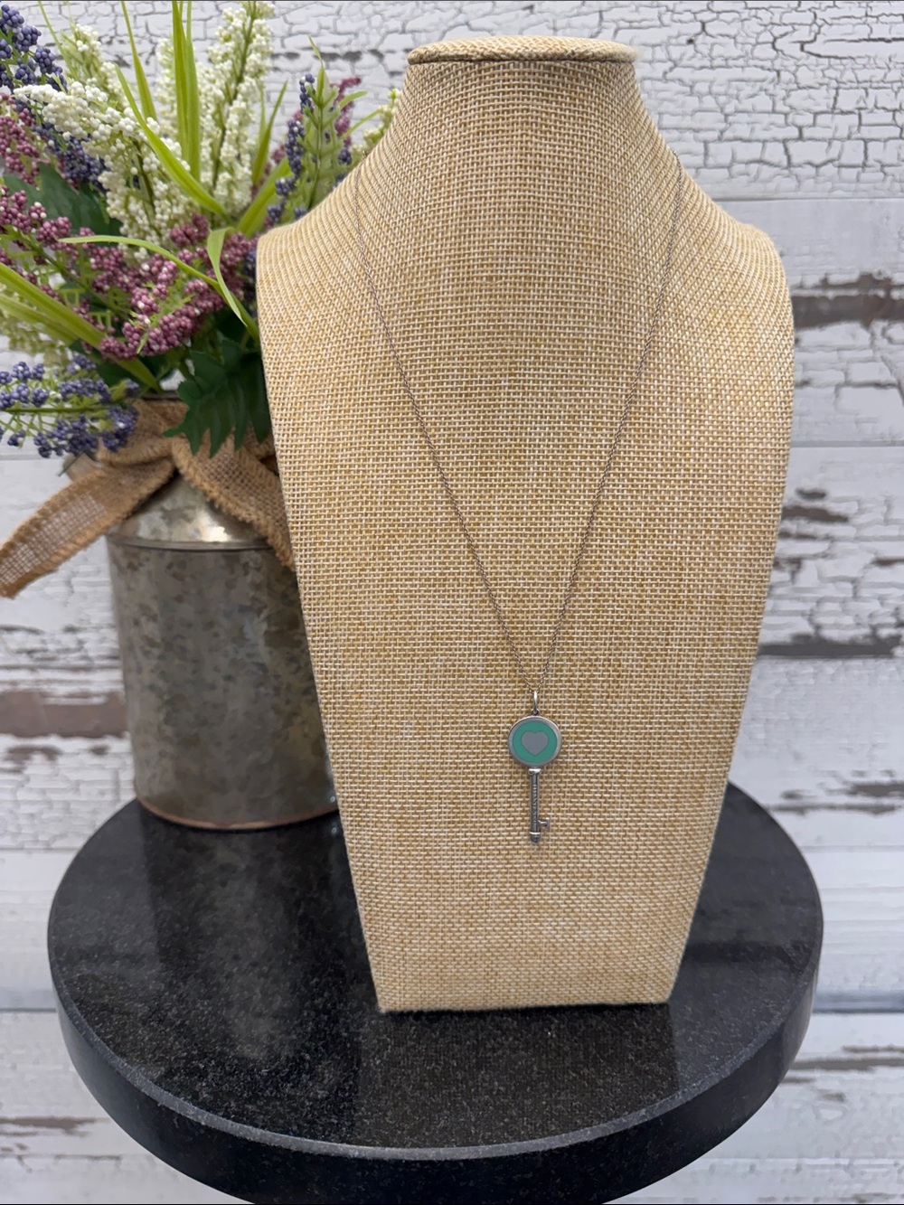 Tiffany & Co. Sterling Silver Heart Inlay Key Pendant Necklace